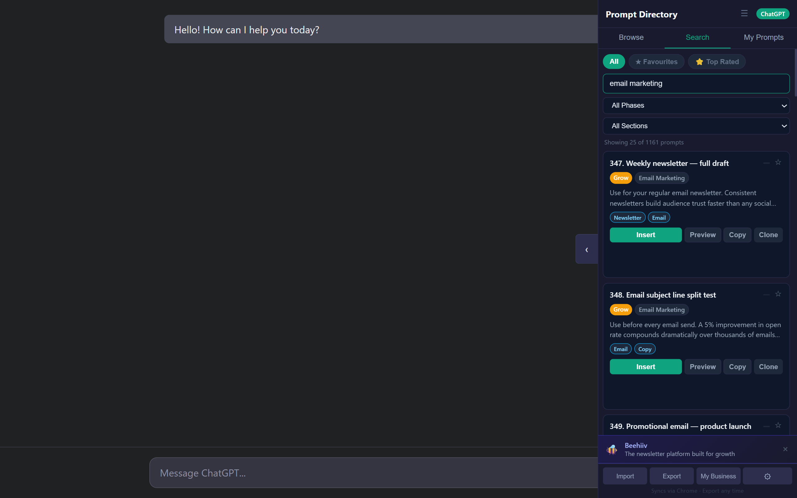 Search across 1,000+ prompts instantly